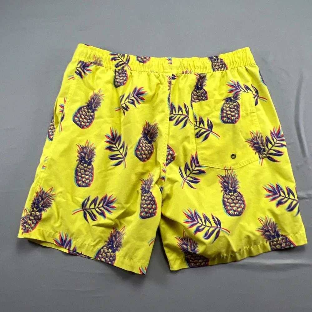 Public Access Swim Trunks Shorts Mens M Yellow Pineapple Print Stretch Surfing